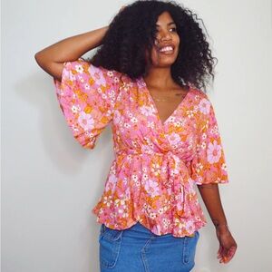 Floral Wrap Tie Top